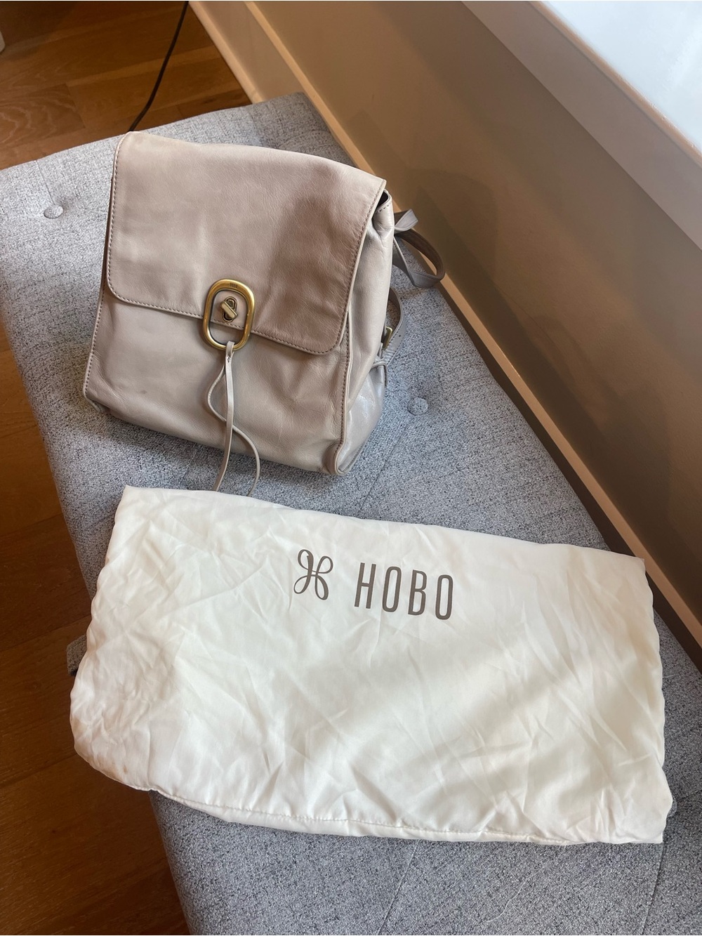 HOBO Backpack in Light Beige with Gold Tone Hardware